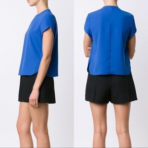 carven • haut cady scalloped short sleeve top • royal blue • size 4